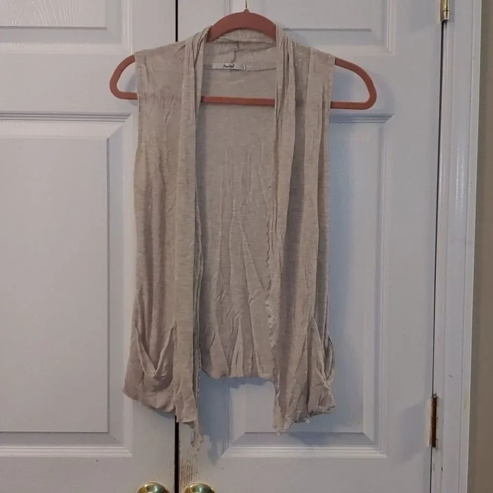 Papaya oatmeal color pocket light vest cardigan